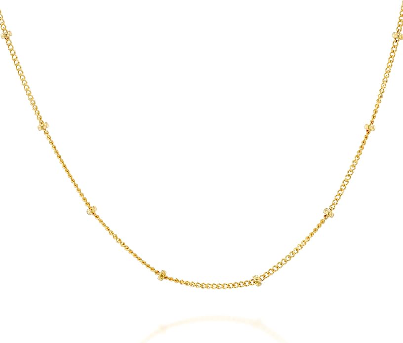 Satellite Bead Necklace - Gold Filled or Sterling Silver, Dainty Adjustable Choker Chain 15" - 17", Minimalist Everyday Stacking Jewelry