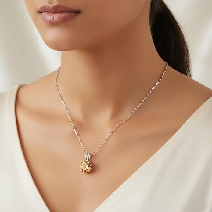 OdrillionGems Natural Gemstone Pendant Necklace, 925 Sterling Silver, Healing Crystal, Birthstone, Round Faceted, Handmade, Women Jewelry, Christmas Gift 16+2inch