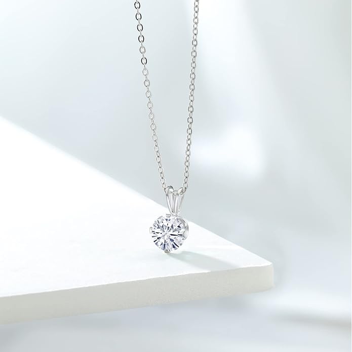 Gem Stone King 7MM Round Gemstone Birthstone Pendant Necklace For Women | 925 Sterling Silver | With 18 Inch Silver Chain | Fine Jewelry Gifts for Women Her Mom Wife