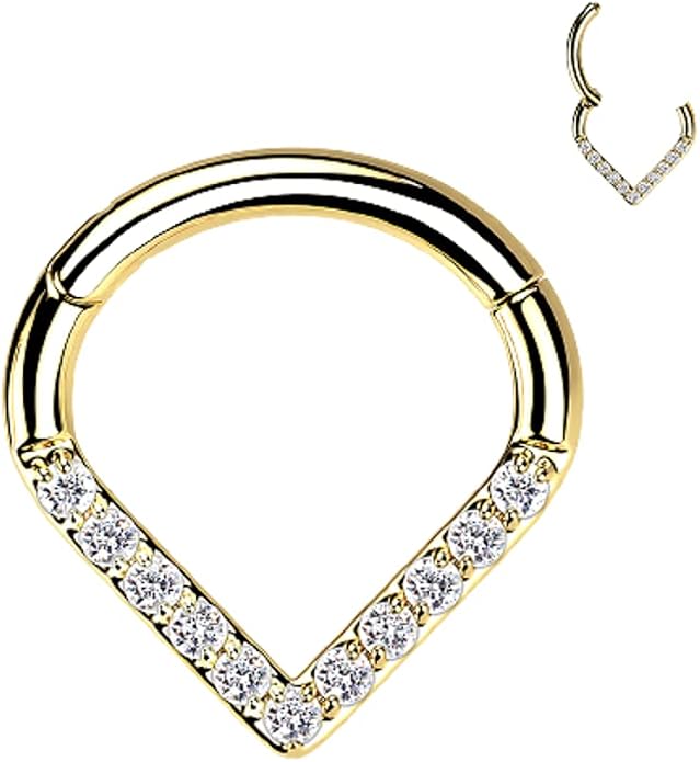 Pierced Owl - 16GA G23 Implant Grade Titanium CZ Crystal Paved Chevron Shaped Segment Clicker Ring