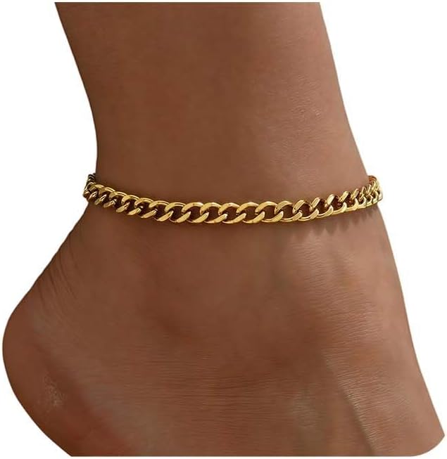 Dainty Ankle Bracelets for Women 18K Gold Plated Satellite Beaded Herringbone Lip Chain Anklets Simple Minimalist Summer Beach Foot Jewelry Christmas Gifts