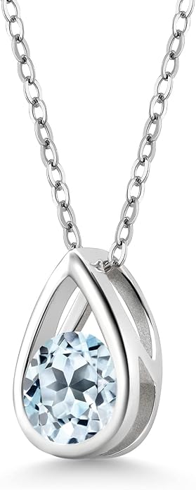 Gem Stone King Teardrop Pendant Necklace For Women | 5MM Round Gemstone Birthstone | 925 Sterling Silver | With 18 Inch Silver Chain | Fine Jewelry Gift for Her Mom Women Wife