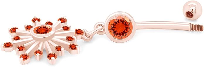 AFFY Snowflake Belly Button Ring for Women Simulated Birthstone, Round Cut Gemstone in 14K Gold Over 925 Sterling Silver, Navel Barbell Piercing Jewelry for Her