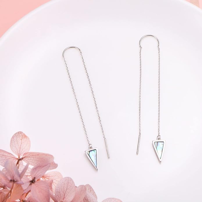 Threader Earrings Triangle Earrings Sterling Silver Created Opal Dangle Drop Long Chain Earring for Women Thread Earrings