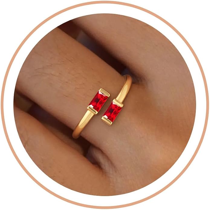 Honsny Gold Birthstone Rings for Women Non Tarnish 14K Gold Plated Adjustable Emerald Ring Cubic Zirconia Gemstone Promise Ring for Her Engagement Personalized Waterproof Jewelry Gifts for Birthday