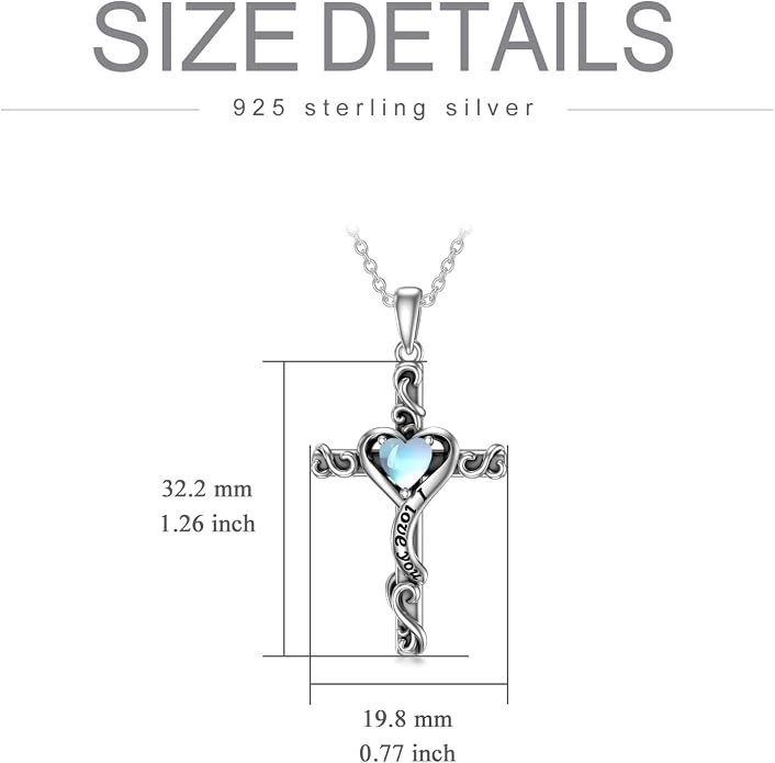 TOUPOP Cross Birthstone Necklace for Women 925 Sterling Silver Heart Cross Pendant I Love You Jewelry Anniversary Birthday Mothers Day Gifts for Mom Wife Her