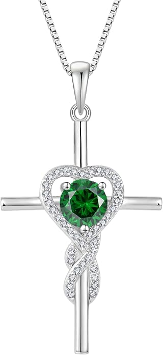Cross Necklace for Women 925 Sterling Silver Infinity Birthstone Pendant Necklace Religious Christian Jewelry Gifts Wife Mom Her