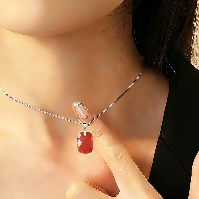 iSTONE 925 Sterling Silver Natural Crytral for Womens Pendant Necklace, Gemstone Birthstone with 17.8" Silver Chain Ladies