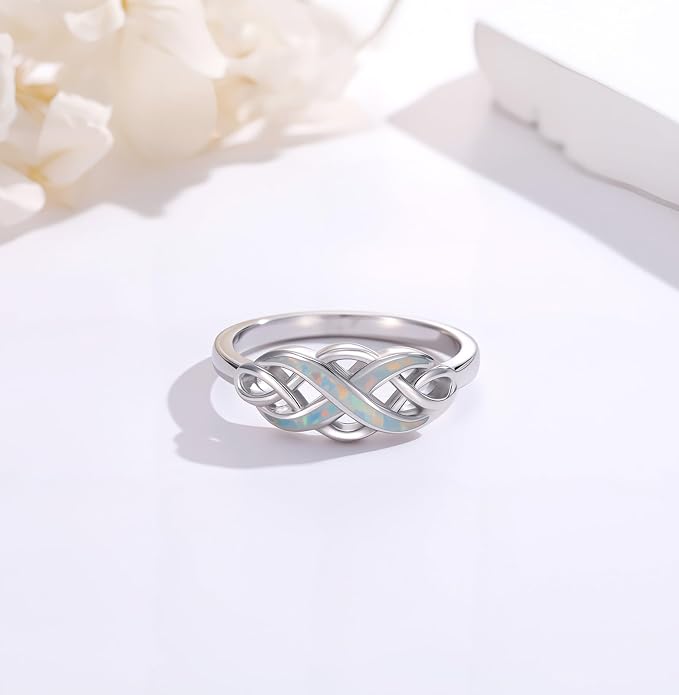Opal Ring for Women 925 Sterling Sliver Opal Infinity Ring Jewelry Birthday Gifts for Women Girlfriend Mom Wife Her