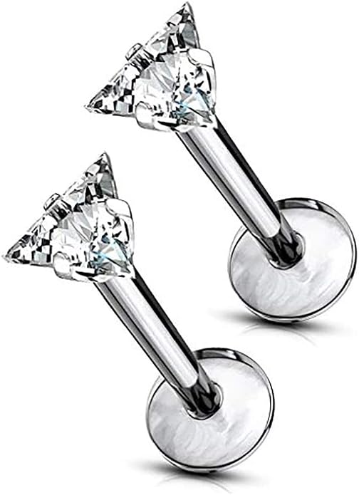 Forbidden Body Jewelry 16 g Titanium Internally Threaded CZ Triangle Flat Back Piercing Stud Earring, Helix, Cartilage, Labret, Monroe for Women or Men