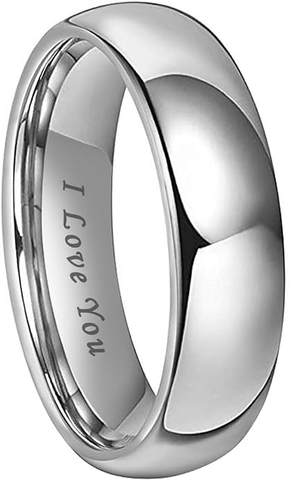 TUTISS 4mm 6mm 8mm 10mm Silver/Gold/White Tungsten Rings for Men Women Couple Fashion Jewelry Anniversary Engagement Wedding Bands Domed Polished I Love You Engraved Comfort Fit