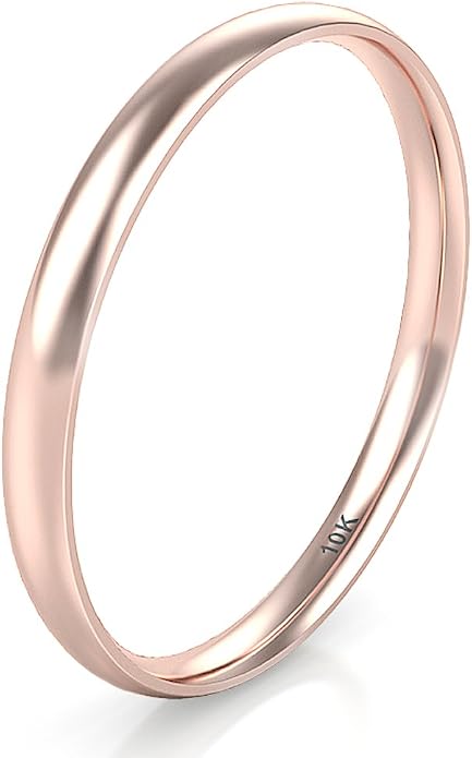 10K White/Yellow/Rose Gold 2MM Round Dome Wedding Band Ring