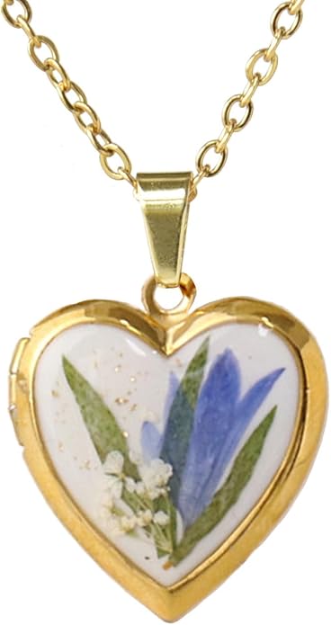 Heart Locket Necklace That Holds Pictures Pressed Flower Photo Locket Pendant Necklace for Girl Women Gift for Her