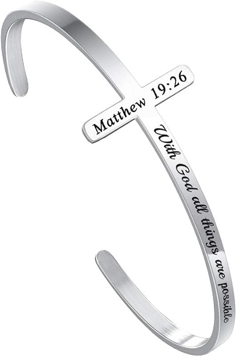 M MOOHAM Cross Bracelet - Christian Gifts for Mom Daughter Friends Teacher Women - Engraved Quote Religious Cuff Bangle Bible Verse Confirmation Baptism Gifts