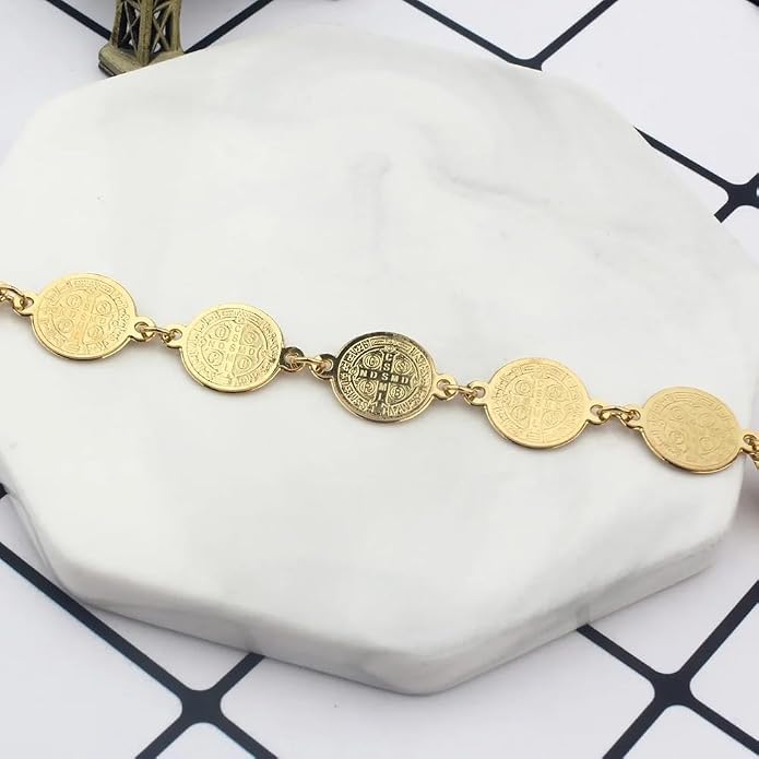 14K Gold Filled San Benito Bracelet For Women And Men, Saint Benedict Medal Bracelet Adjustable String Bracelets Religious, Pulseras De San Benito, Rosario De San Benito