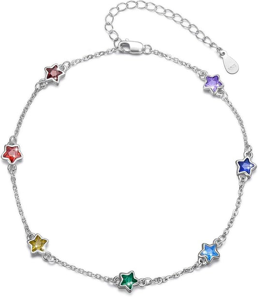 MEDWISE Sterling Silver Chakra Anklet 7 Chakra Beach Anklet Bracelet Link Chain Ankle Bracelet Gift for Women