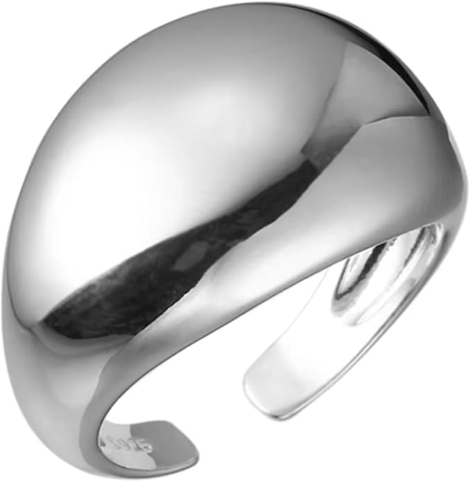 QueenBee Chunky Dome Adjustable Ring for Women, Bold Statement Open Ring, Minimalist Wide Dome Ring, Gold or Silver Plated Fashion Jewelry Gift for Women