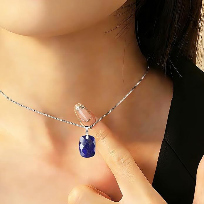 iSTONE 925 Sterling Silver Natural Crytral for Womens Pendant Necklace, Gemstone Birthstone with 17.8" Silver Chain Ladies