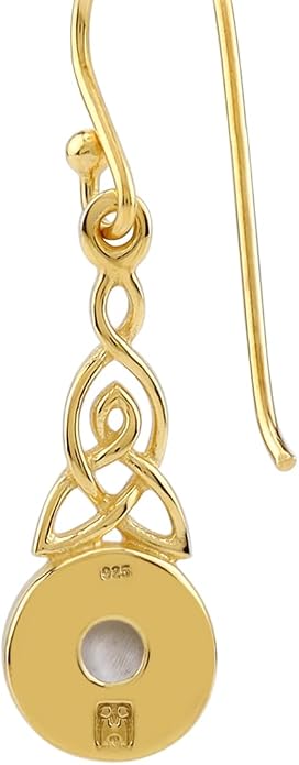Silvershake 6MM Round Shape Inlay White Gold Plated or Yellow Gold Plated 925 Sterling Silver Triquetra Celtic Knot Dangle Leverback or Hook Earrings Jewelry for Women