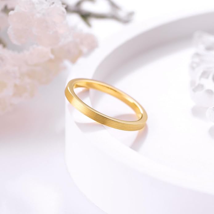 King Will Basic Gold/Rose Gold/Brown Plated Tungsten Wedding Band for Men/Women, 2mm/4mm/6mm/8mm/10mm/12mm Width Band Rings, Pipe Cut Matte Brushed Finish Cigar Band Ring Comfort Fit