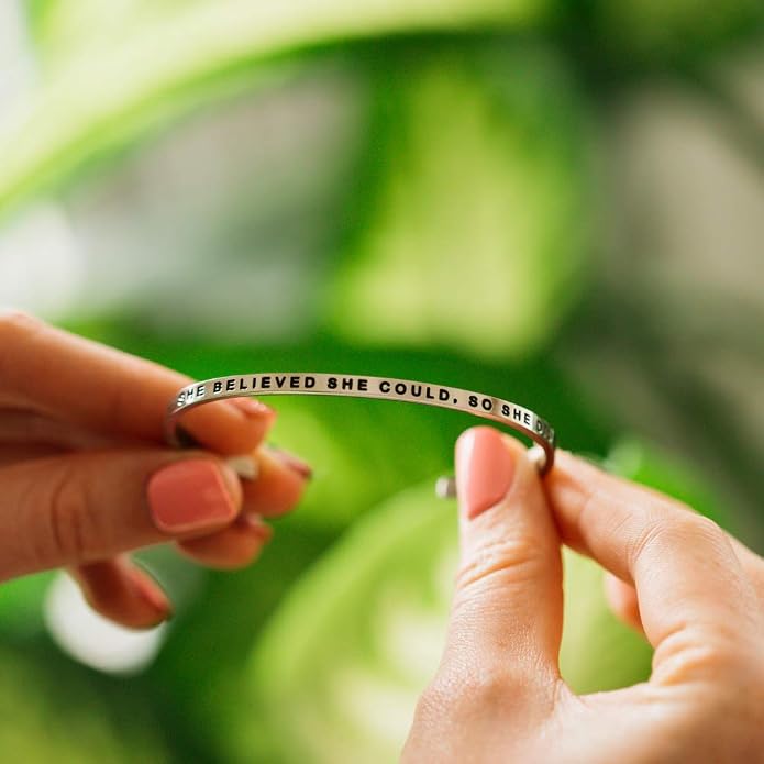 MantraBand - Mantra Band Bracelet - Silver color - Inspirational Engraved Adjustable Cuff - Gifts for Women, Sisters, Friends, Family