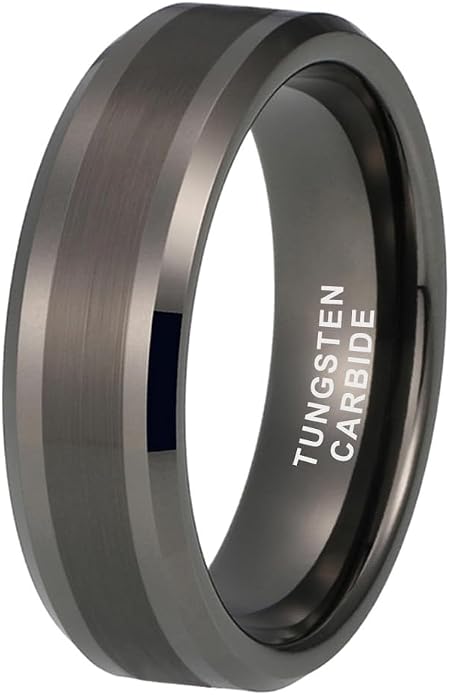 TUTISS 6mm 8mm Silver/Black/Gunmetal/Gold Tungsten Rings for Men Women Fashion Jewelry Engagement Wedding Bands Matte Polished Shiny Beveled Edges Comfort Fit