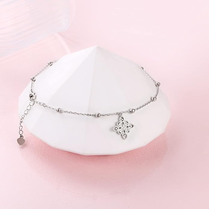 FLYOW S925 Sterling Silver Anklet for Women Summer Boho Beach Charm Adjustable Foot Ankle Bracelet Jewelry Birthday Gift