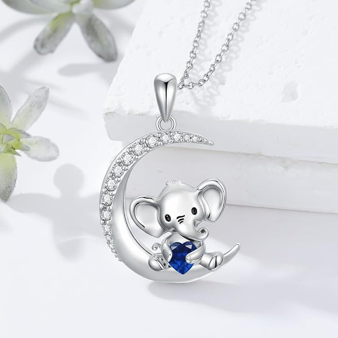 PROESS Animal Birthstone Necklace 925 Sterling Silver Otter/Axolotl/Hippo/Elephant/Dachshund/Monkey/Red Panda Pendant Necklace Animal Birthstone Jewelry Gifts for Women