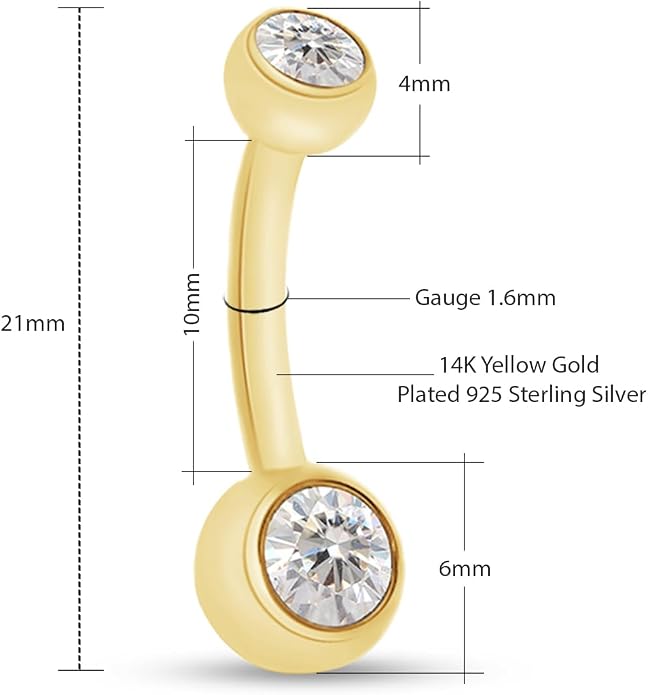 SAVEARTH DIAMONDS 1/3 Carat Round Cut Moissanite & Lab Grown Diamond Belly Button Navel Rings Body Piercing Jewelry For Women In 14K Gold Over Sterling Silver (VVS1 Clarity, 0.33 Cttw)