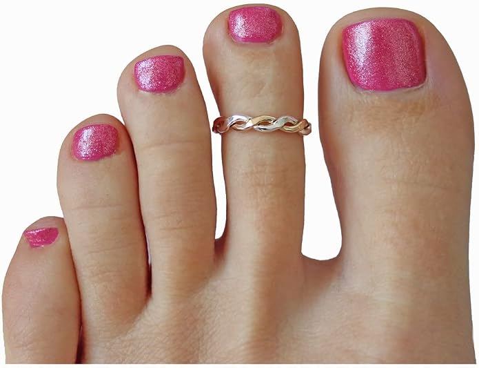 Toe Rings | Gift Set of Two Twine Medley Adjustable Toe Rings | Duo-Tone Braid 14k Gold Fill & Sterling Silver | Unisex Design