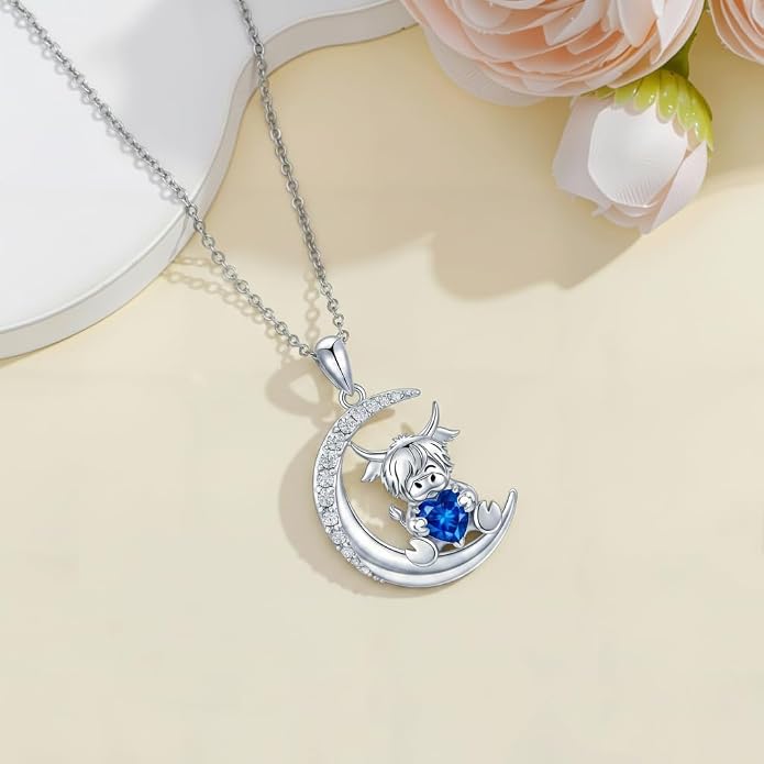 PROESS Animal Birthstone Necklace 925 Sterling Silver Otter/Axolotl/Hippo/Elephant/Dachshund/Monkey/Red Panda Pendant Necklace Animal Birthstone Jewelry Gifts for Women