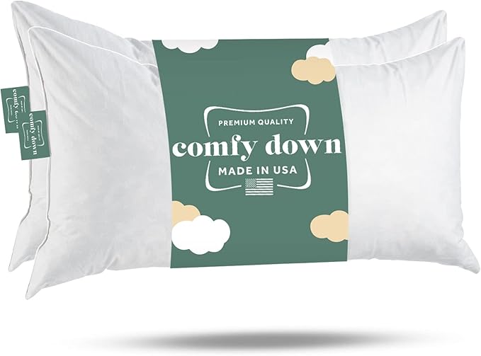 ComfyDown 16x24 Throw Pillow Inserts (Set of 2), Down & Feather Fill, 100% Cotton Cover, Made in USA – Premium Soft Lumbar Decorative Pillow Forms Sham Stuffers for Bed, Sofa & Couch