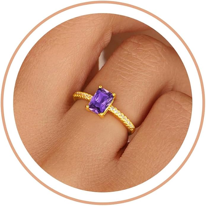 Honsny Gold Birthstone Rings for Women Non Tarnish 14K Gold Plated Emerald Engagement Promise Rings CZ Stackable Dainty Gemstone Pinky Eternity Band Ring Jewelry Birthday Graduation Gifts