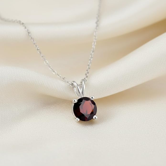 OdrillionGems Natural Gemstone Pendant Necklace, 925 Sterling Silver, Healing Crystal, Birthstone, Round Faceted, Handmade, Women Jewelry, Christmas Gift 16+2inch