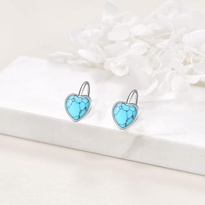 WINNICACA Leverback Earrings for Women 925 Sterling Silver Tree of Life Earrings Dangle Drop Turquoise Moonstone Moss Agate Heart Jewelry Gifts for Women Her Wife Anniversary Birthday Gifts