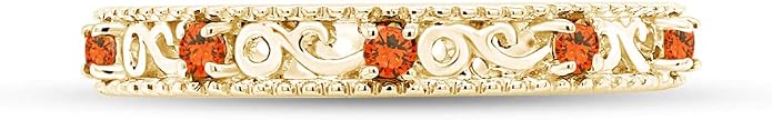 Jewel Zone US Filigree Eternity Wedding Band Ring for Women, Round Cut Simulated Gemstone Stackable Promise Ring in 14K Gold Plated 925 Sterling Silver Band Width 3.5mm – Elegant Jewelry for Her