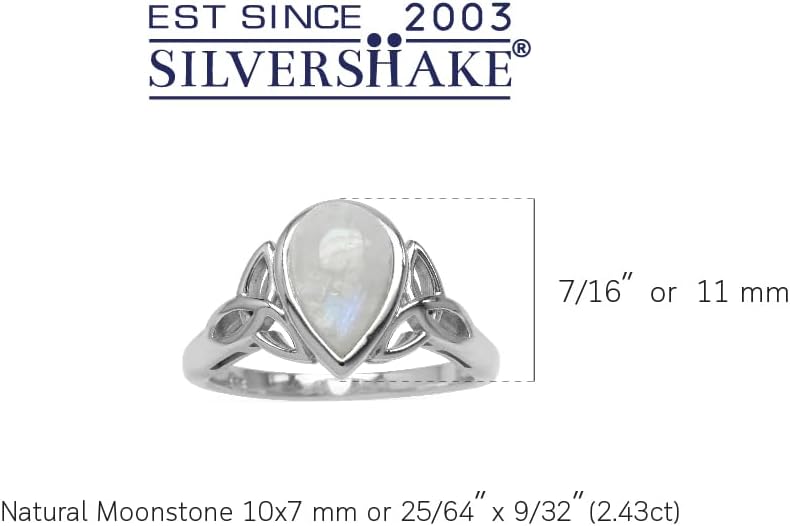 Silvershake 10X7mm Pear Shape Cabochon Gemstone White Gold Plated 925 Sterling Silver Triquetra Trinity Celtic Knot Solitaire Ring Jewelry for Women
