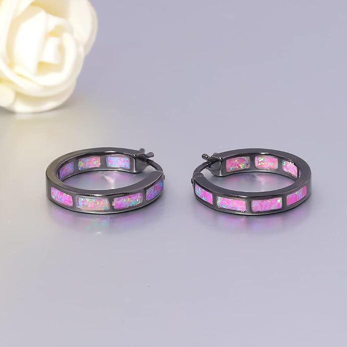 CiNily Sterling Silver/Rose Gold/Yellow Gold Plated Hoop Earrings 20mm,Multicolor Opal Small Hoop Earrings for Women Girls Hypoallergenic Jewelry for Sensitive Ears Gemstone Earrings