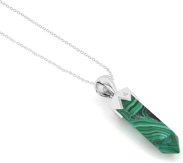 Hexagonal Shape Natural Gemstone Pendant Necklace for Women, Birthstone Jewelry Gifts for Her Birthday, Anniversary, Graduation (15x3.5mm, Bezel-Set)