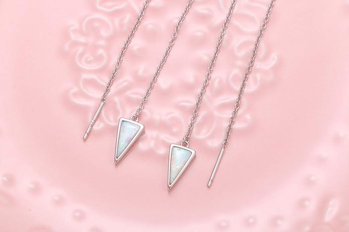Threader Earrings Triangle Earrings Sterling Silver Created Opal Dangle Drop Long Chain Earring for Women Thread Earrings