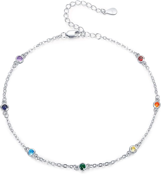 MEDWISE Sterling Silver Chakra Anklet 7 Chakra Beach Anklet Bracelet Link Chain Ankle Bracelet Gift for Women