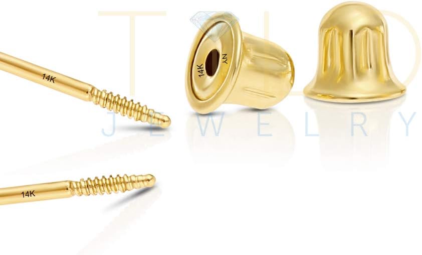 14k Yellow Gold Solitaire Round Cubic Zirconia Stud Earrings in Secure Screw-backs