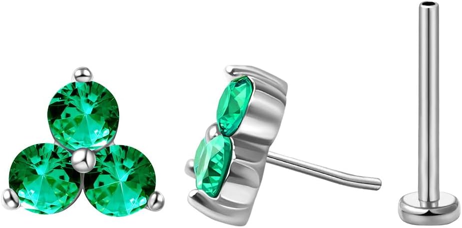 FANSING Cartilage Earring Tragus Stud Trio CZ Stone Flat Back Earring for Helix Conch Threadless Push Pin Labret Stud