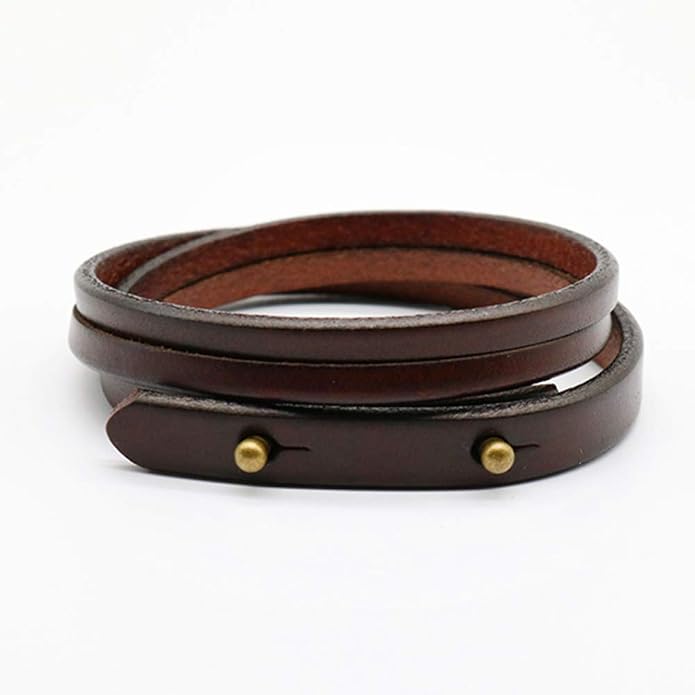 Mens Genuine Leather Bracelet - Handmade Adjustable Leather Cuff Bracelet punk Style leather wrap Wristband for Men