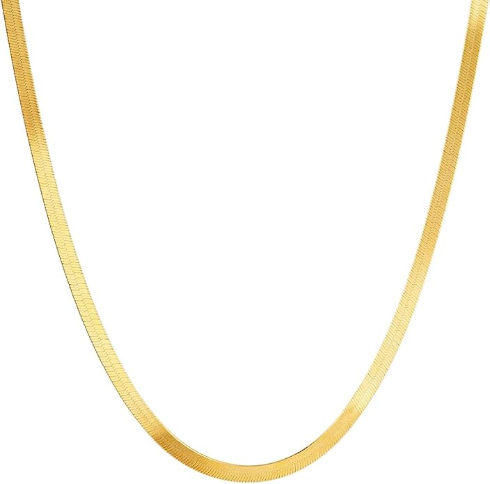 NECOCY 14K Gold Plated Necklaces for Women, Dainty Gold Herringbone Choker Necklace Thin Layered Snake Chain Jewelry for Gifts