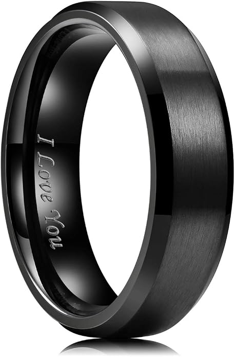 King Will 316L Stainless Steel Wedding Ring for Men Women, 2mm-8mm Width Black/Silver/Gold Wdding Band Laser I Love You Multic Style,Comfort Fit Size 4-16