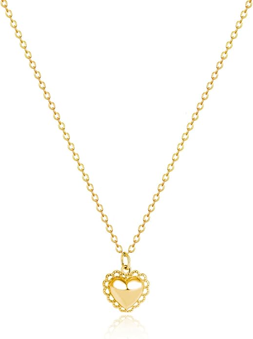 Zeffy Dainty Gold Heart Necklace for Women Trendy 14K Gold/Silver Plate Cute Heart Pendant Choker Necklaces Gold Love Heart Chain Necklace for Women Dainty Gold Jewelry Gifts for Women
