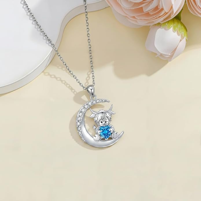 PROESS Animal Birthstone Necklace 925 Sterling Silver Otter/Axolotl/Hippo/Elephant/Dachshund/Monkey/Red Panda Pendant Necklace Animal Birthstone Jewelry Gifts for Women