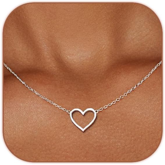 HERIER Cute Heart Necklace Dainty 18k Gold Plated Tiny Heart Pendant Choker Necklaces Small Gold Love Open Heart Chain Necklace for Women Simple Gold Necklace for Women Trendy Jewelry