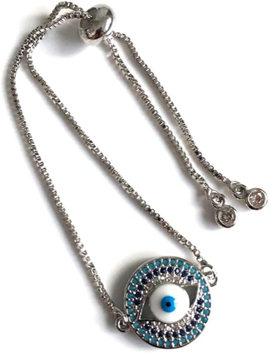 SIFRIMANIA Evil Eye Adjustable Sliding Bead Shiny Bracelet Lucky Charms Jewelry for Women of All Ages